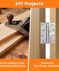 Hella Tough 60 Piece Stainless Steel Shim Stock Assortment Featuring Heavy Duty Metal Strips For Precision Leveling And Gap Adjustment Measuring 2 By 6 Inches Crafted To Keep Gear Rock Solid And Top Shelf, shown with woodworking tools and door hinge.