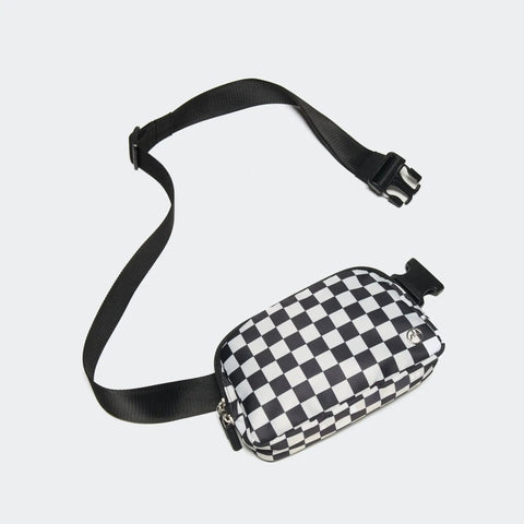 Two Way Zipper Fanny Pack For Women Water Resistant Nylon Belt Bag With Adjustable Strap Crossbody Ready Checkered Black Waist Pack