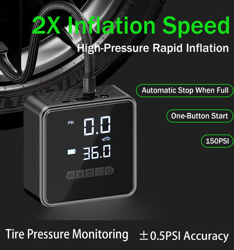 Portable Tire Inflator Air Compressor 150 PSI For Cars, Motorcycles, Bicycles And Balls, compact design with digital display