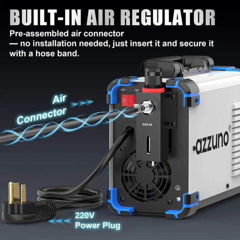 Rear view of 65 Amp Plasma Cutter With Non-Touch Pilot Arc, Dual Voltage 110/220V Inverter, with gas and power connections.