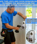 Man installing Four Pack Door Reinforcement Plates for One and Three Quarters Inch Thick Doors Stainless Steel Jamb Plate.