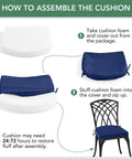 Assembly steps for Comfy Outdoor Chair Cushions Set Of 4 Waterproof Patio Cushions With Removable Covers 17 X 16 Inches Non Slip D Shaped 2 Inch Thick Seat Pads For Garden Yard Porch Navy Blue.