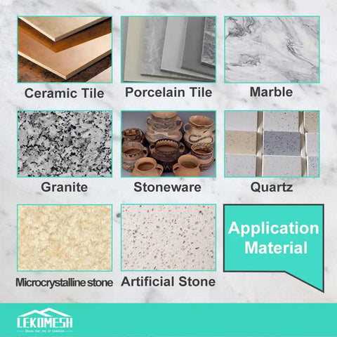 Application materials for angle grinder diamond blade: ceramic, porcelain, marble, granite, stoneware, quartz, microcrystalline, artificial stone.