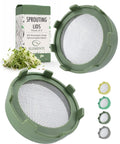 Sprouting Lids For Wide Mouth Mason Jars Set Of 2 Mesh Screen Strainer Lids For Organic Alfalfa And Mung Bean Sprouts Stainless Steel 316 Sage Green Accessory with packaging visible