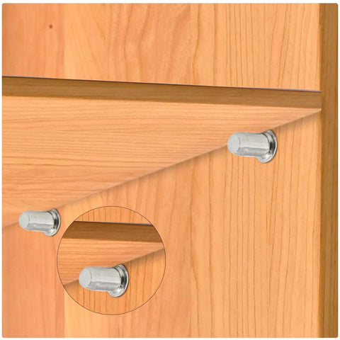 Slick Nickel Plated Iron Shelf Pins For Kitchen Cabinets, 5mm heavy duty pegs securely supporting wood shelves.