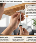 Person installing Beefy Heavy Duty Corner Brackets Set With Quick Fitting L Shape Furniture Joint Braces Black 20 Pieces under shelf.