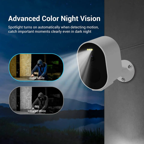 Outdoor Security Camera 2K QHD With Color Night Vision demonstration of color and infrared modes