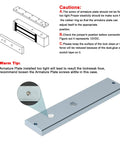 Built Like A Tank Magnetic Door Lock With 1200lbs Grip Electromagnetic Access Control DC 12V armature plate with caution notes and dimensions.