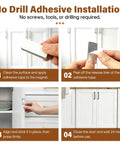 Ultra Thin Magnetic Cabinet Catch Set With No Drill Adhesive installation steps with stainless steel latches for cabinets.