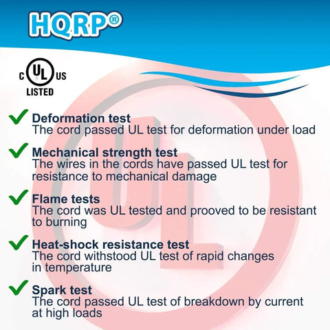 Test results showing UL-listed certifications for Replacement 36Ft AC Power Cord For Dyson DC14 Upright Vacuum.