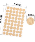 648 Pieces Screw Hole Covers Kit With 21mm Wood Textured Stickers PVC Self Adhesive Caps for Furniture, shown in a sheet.
