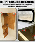 Durable Nylon Door Retainer Catch Clips For Caravans And Motorhomes securing cabinet doors in a motorhome interior.