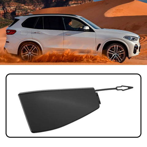 Front Right Tow Hook Cover For BMW G05 X5 M Sport And M50i 2019-2022 with SUV shown on a sandy terrain in background