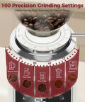 Precision grinding settings on Standalone 64mm Flat Burr Grinder for Professional Ivory Espresso Machine.