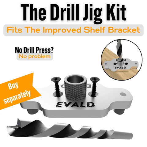 The Drill Jig Kit for Hidden Eight Inch Floating Shelf Brackets, carbon steel with drill bit for easy installation.