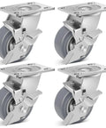 4 Inch Heavy Duty Caster Wheels Legit Industrial Powerhouse Thermoplastic Rubber TPR Swivel Plate Castors set of 4 with brake handles.