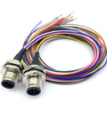 Two Pack M12 8 Pin A Code Male Connector Cable Rugged Weatherproof IP67 Back Mount Unshielded Straight Aviation Socket Sensor Receptacle 60V 2A 0.5 Meter For Industrial Panel Wiring Harness