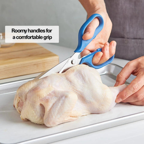 Heavy Duty Kitchen Shears For Everyday Chores, Pro Grade Stainless Steel Scissors For Meat, Herbs And Veggies, Ambidextrous Comfort Handle, Easy Clean Design, Durable Blue Kitchen Must Have cutting raw chicken