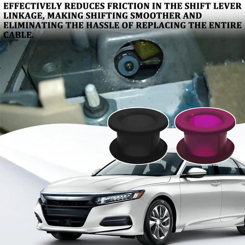 2 Piece Shift Cable Bushing Repair Kit With Clips For Smoother Shifts Replacement Shifter Bushing Reducing Friction Easy Install DIY Budget OEM Style Fit For Toyota Tundra Shift Linkage with car and installed view.