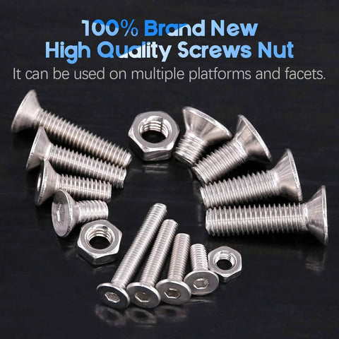 510 Piece Metric Stainless Steel Flat Head Countersunk Socket Cap Bolts And Nuts Set M3 M4 M5 With Allen Hex Drive 304 Stainless Hardware Kit