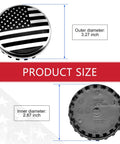 Four Piece Usa Flag Wheel Center Cap Covers Fresh Ride Upgrade Rim Hub Caps Three Point Two Seven Inches 83Mm Solid Alloy ABS showing size dimensions.