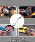 Heavy Duty 2 Piece Angle Grinder Wrench Kit Featuring A Solid Four Prong Flange Spanner for lock nut support and wheel changes.