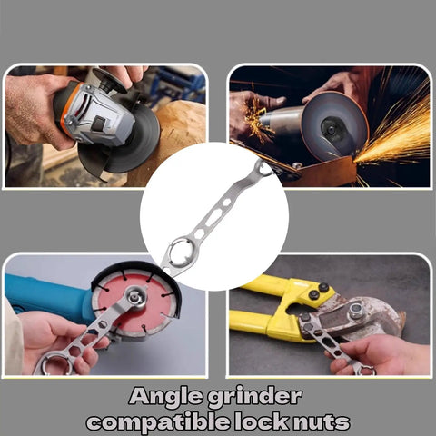 Heavy Duty 2 Piece Angle Grinder Wrench Kit Featuring A Solid Four Prong Flange Spanner for lock nut support and wheel changes.