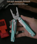 Hand holding 20 In 1 EDC Multi Tool Pliers With Spring Loaded Pliers Head Detachable Screwdriver Bits in blue.