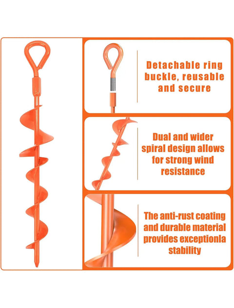 15 Inch Ground Anchors Screw In Stakes 6 Pack Beefy Heavy Duty Spiral with detachable ring and dual spiral design