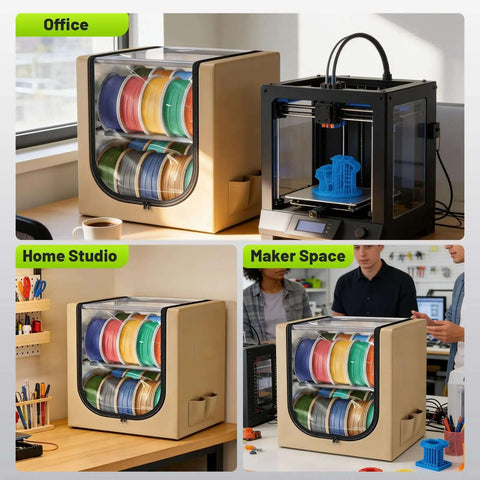 2 Tier Metal Filament Dry Storage Box With Leather Cloth Cover Holds Up To 20 Spools for Home and Workshop Printers in various settings