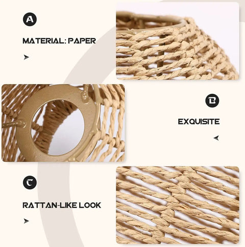 Close-up of Three Pack Rattan Pendant Lampshades Set showing paper material with rattan-like woven basket style finish.