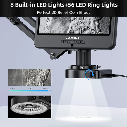 Boss Level Digital Microscope With 10.1 Inch Screen For Soldering Electronics Repair Coin Grading And DIY Micro Work 1080p Video 12MP Photos Wide View Fast Response, lighted coin view