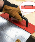 12 Inch 16 Gauge Steel Sheet Metal Folding Tool With Grips For Standing Seam Roofing Panels Drip Edge Bender Handy Tool For HVAC Applications And Pipe Fitting Red in use.