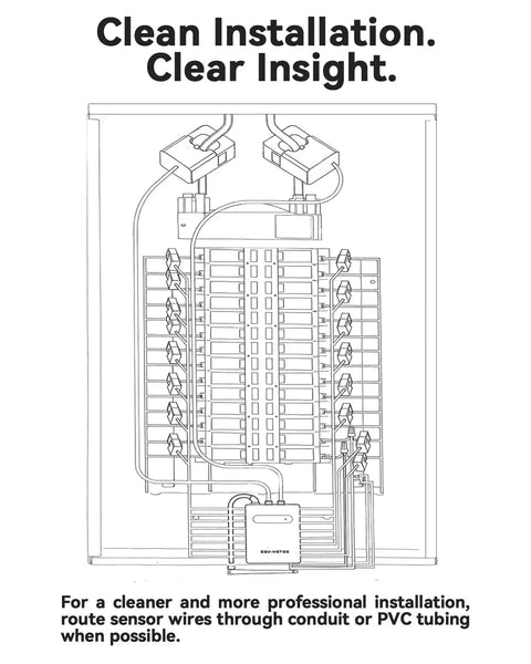 Diagram showing the installation of Real Time Power Monitor For Your Home With 16 Channel 50A Clamp-On Sensors in a circuit panel.
