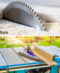 Heavy Duty Table Saw Dust Collector Bag With Wire Support Frame Keeps Your Workshop Clean And Dust Free Super Easy To Attach And Detach To Most 10 Inch Tablesaws With A 2.5 Inch Dust Port Measures 31 Inches Long, before and after saw cleanup.