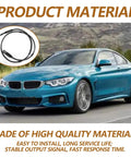 Rear brake pad wear sensor cable assembly; black flexible wiring with connectors, front-side view of blue car with inset sensor close-up