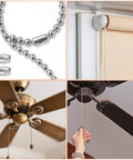 Stainless Steel Ball Chain Connectors For Window Blinds, 4.5mm Beaded Pull Cord Clips, DIY Ready Replacement Clips For Roller, Roman, And Vertical Blinds, 100 Pack shown on blinds and ceiling fans