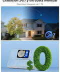 5MP Wireless PTZ Security Camera System With 24/7 recording and 1TB storage shown at a house exterior with night vision.