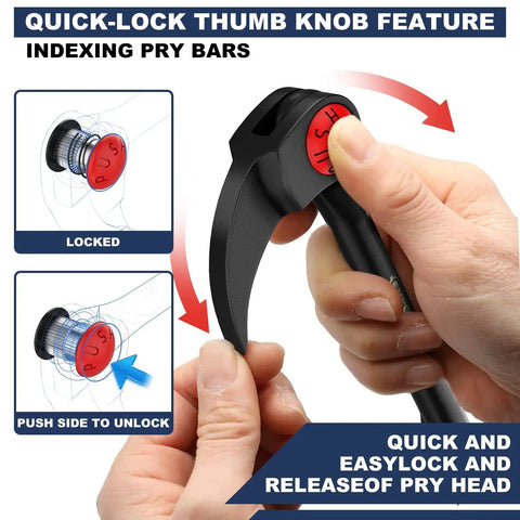Hands adjusting Indexing Pry Bar Set Built Tough For Mechanics with locking mechanism for demolition and prying