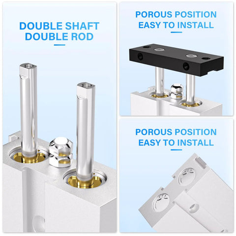 Aluminum Pneumatic Air Cylinder 10mm Bore 25mm Stroke Double Rod Double Acting With M5 Port for Lightweight Automation TN1025