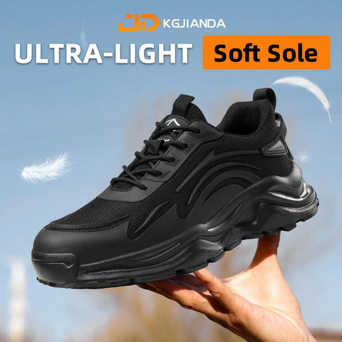 Black men's Steel Toe Work Shoes For Men That Are Built Tough For Construction And Warehouse Jobs Lightweight Safety Footwear