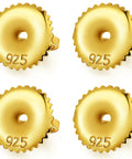 Gold Screw On Earring Backs For 20 Gauge Threaded Posts, 14K Gold Plated Sterling Silver, Hypoallergenic Secure Replacements For Diamond Stud Earrings, Fits.032 In Posts, Includes 2 Pairs, 925 stamp