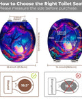 UV Reactive Round Toilet Seat for Bathroom, dimensions 12.4 x 14.4 inches, colorful design, guide for size measurement