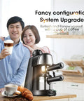 Compact Automatic Espresso Machine For Home Brewing Hot Or Iced Coffee With Built In Milk Frother And Steam Wand One Touch Dial Operation on kitchen counter