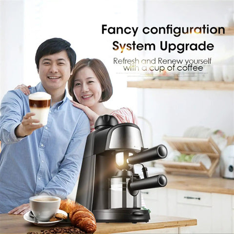 Compact Automatic Espresso Machine For Home Brewing Hot Or Iced Coffee With Built In Milk Frother And Steam Wand One Touch Dial Operation on kitchen counter
