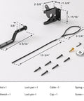 Heavy Duty Self Latching Gate Hook With Spring Release Cable parts including carbon steel components and installation screws.