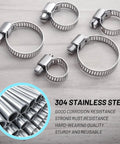 50 Piece Stainless Steel Hose Clamp Kit With Adjustable Worm Gear Clamps, metal bands, pipes, corrosion resistance text