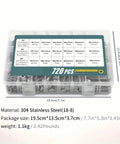 Stainless Steel Hex Bolts And Nuts Kit For M4 M5 M6 Metric Set With Heavy Duty Threads And Durable Fasteners For Home DIY Auto Repairs And Industrial Projects, 720-piece case