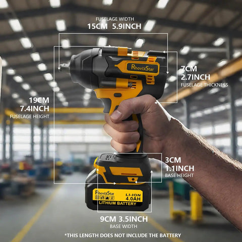 Person holding Half Inch Cordless Impact Wrench Set With Brushless Motor High Torque 850Nm 3200 RPM Includes 2x 4Ah Batteries And Fast Charger