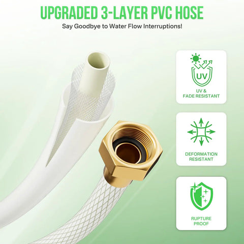 Close-up of heavy duty wall mounted garden hose reel with 180 degree swivel bracket one half inch by 100 feet hose automatic slow rewind.